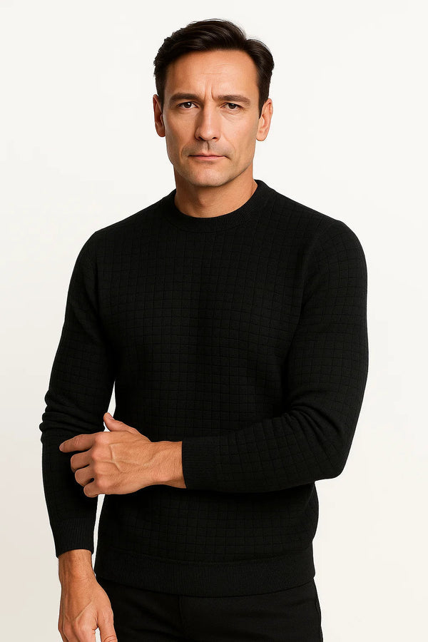 Checkered Round neck Casual Cotton Sweater