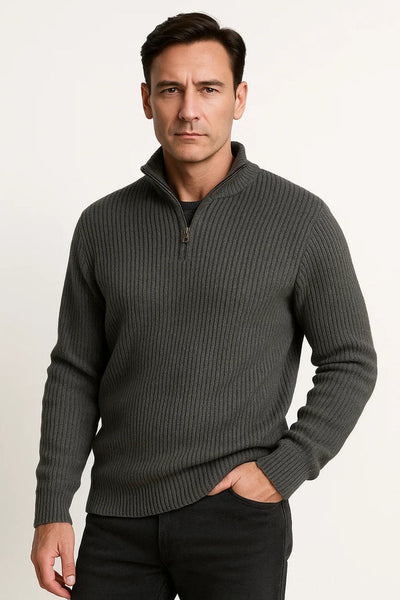 Knitted Sweater With Quarter Zipper