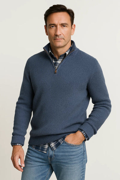 Knitted Sweater With Quarter Zipper