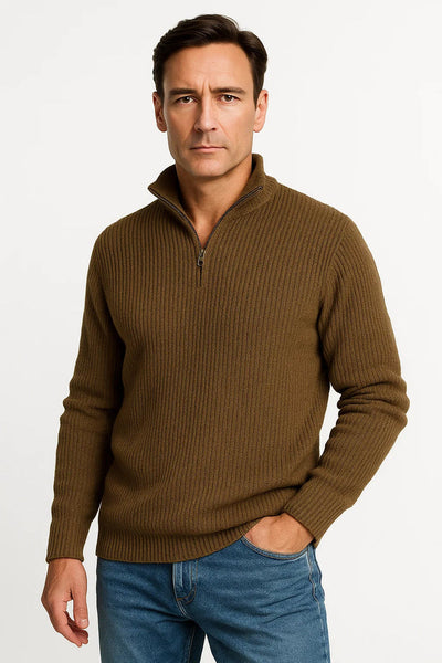 Knitted Sweater With Quarter Zipper