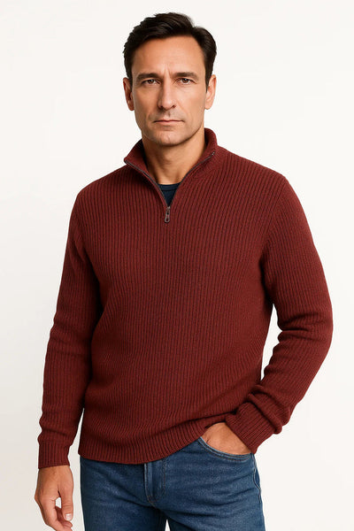 Knitted Sweater With Quarter Zipper