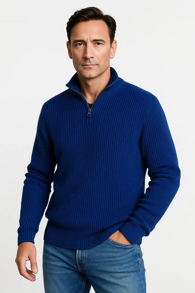 Knitted Sweater With Quarter Zipper