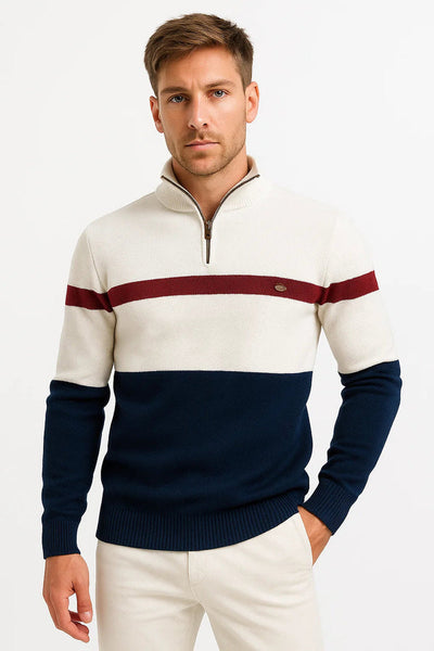 Casual Pullover Half Zipper Sweater with elasticated cuffs