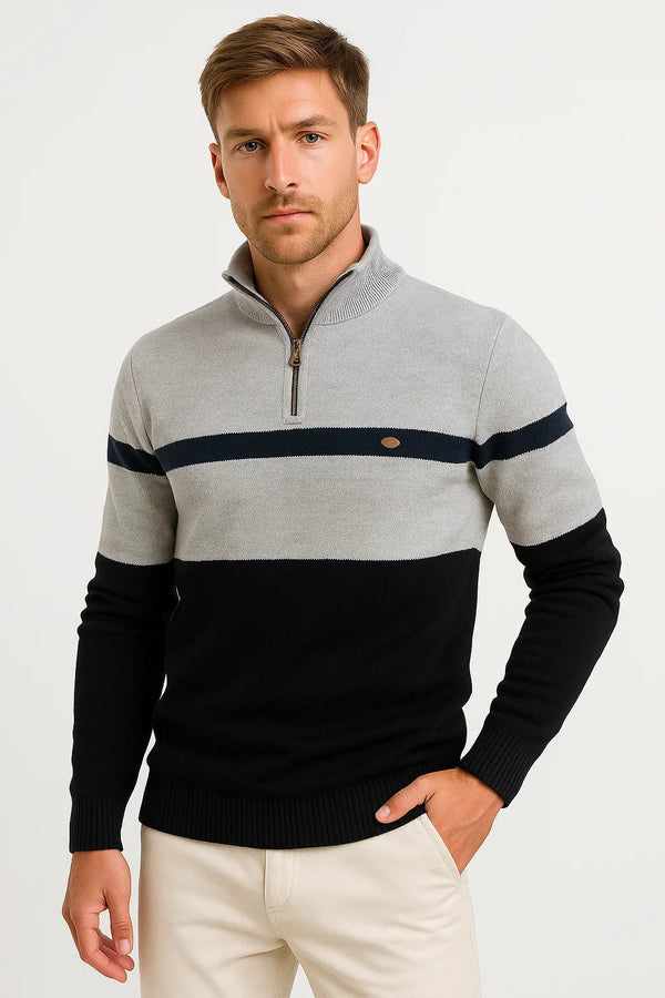Casual Pullover Half Zipper Sweater with elasticated cuffs