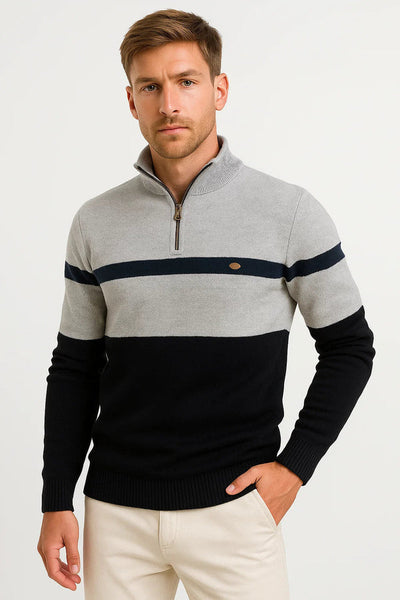 Casual Pullover Half Zipper Sweater with elasticated cuffs
