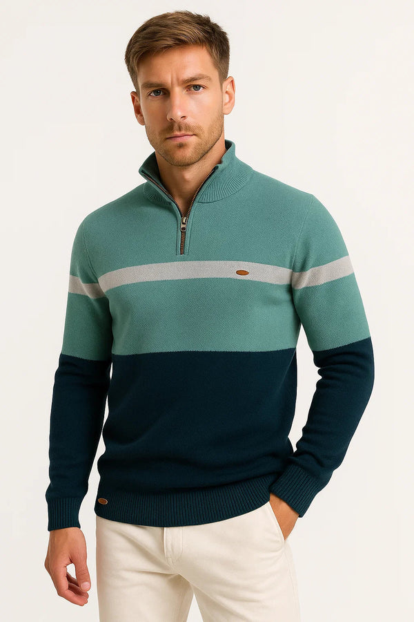 Casual Pullover Half Zipper Sweater with elasticated cuffs