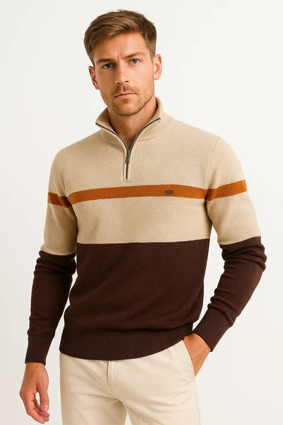 Casual Pullover Half Zipper Sweater with elasticated cuffs