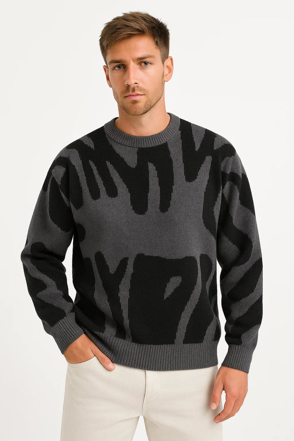 Abstract Design Oversized Wool Sweater