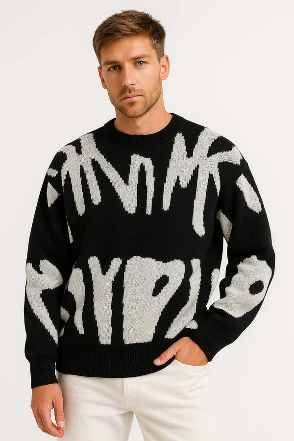 Abstract Design Oversized Wool Sweater