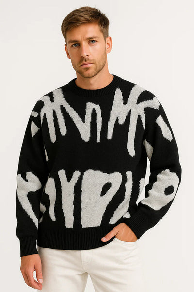 Abstract Design Oversized Wool Sweater
