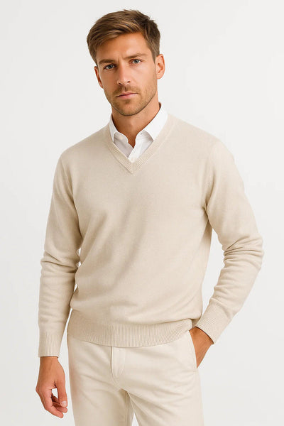 Lightweight Wool-Blend Sweater with a V-neck