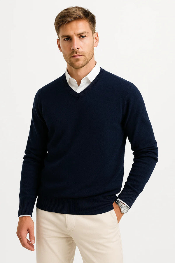 Lightweight Wool-Blend Sweater with a V-neck