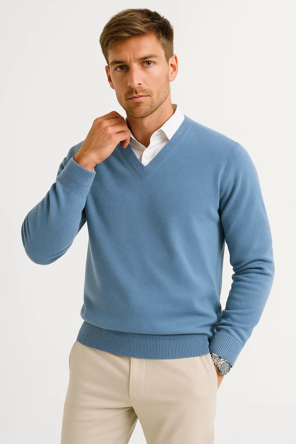 Lightweight Wool-Blend Sweater with a V-neck