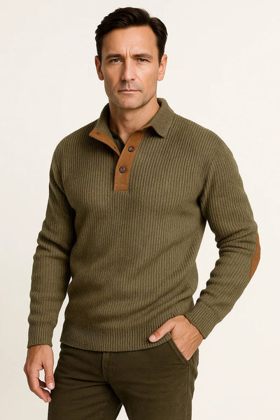 Casual Patchwork knit Sweater with Button