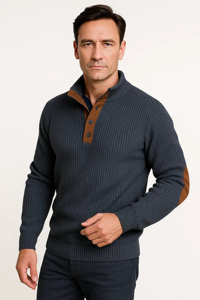 Casual Patchwork knit Sweater with Button