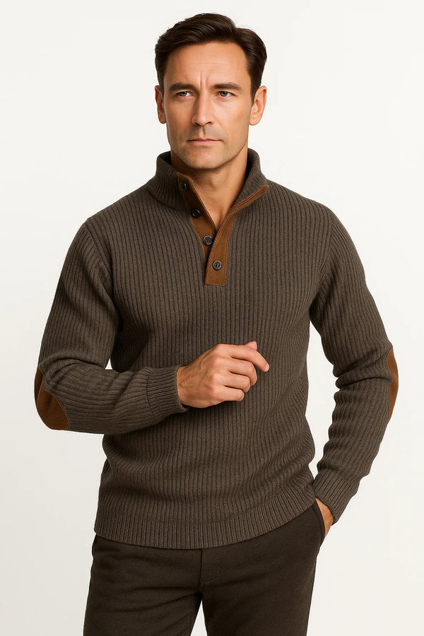 Casual Patchwork knit Sweater with Button