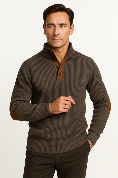 Casual Patchwork knit Sweater with Button