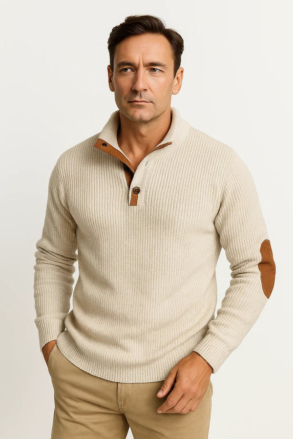 Casual Patchwork knit Sweater with Button