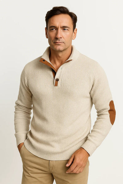 Casual Patchwork knit Sweater with Button