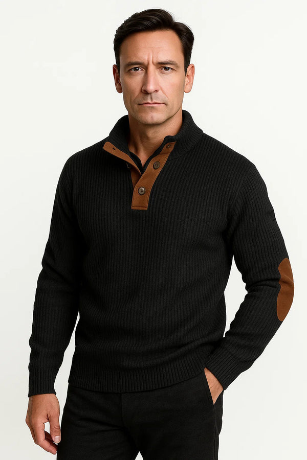 Casual Patchwork knit Sweater with Button