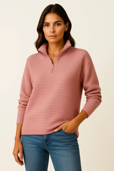 Classic Women's Winter Sweater with Half Zipper