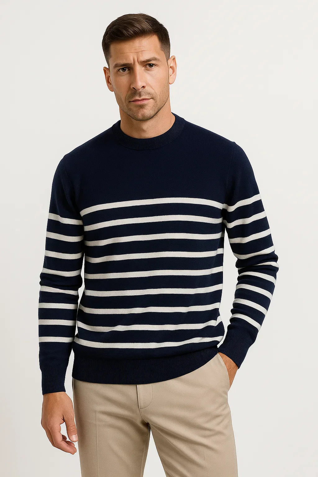 Striped Wool Sweater with a Round Neck