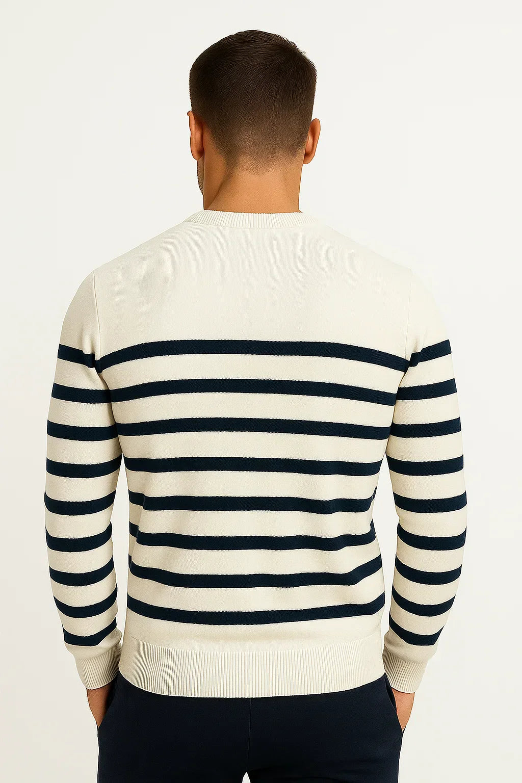Striped Wool Sweater with a Round Neck
