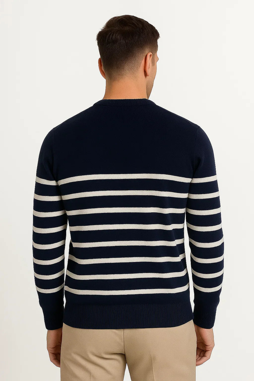 Striped Wool Sweater with a Round Neck