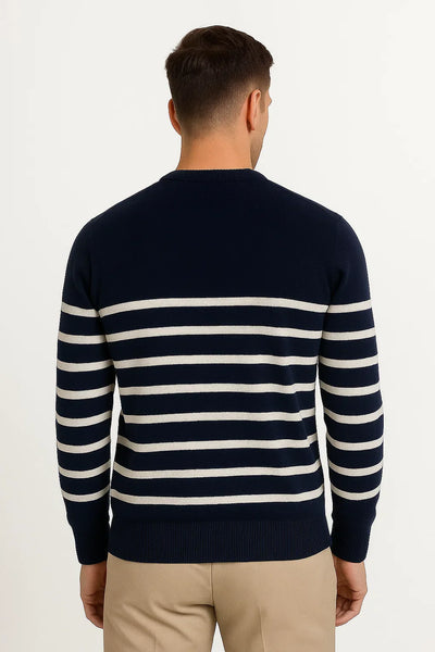 Striped Wool Sweater with a Round Neck